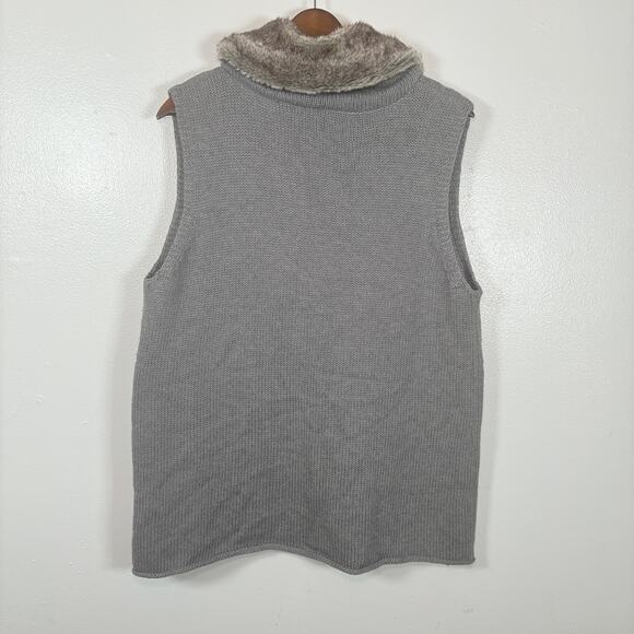 J. Jill Women’s Gray Knit Sweater Vest Faux Fur Collar Angora Blend L Casual - Picture 2 of 9